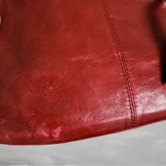 Red Smooth Leather Crossbody 10x7 Double Zip Distressed Bag Hobo International - Picture 6 of 9